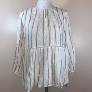 Fever Tan/Ivory Striped Boho Long Sleeve Top